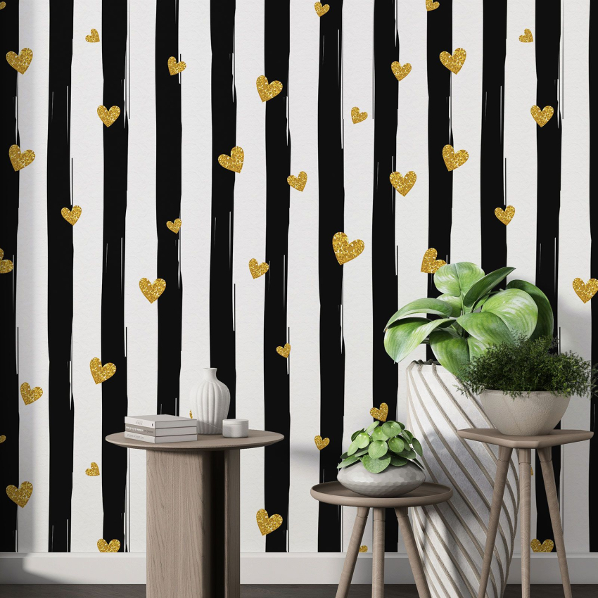 Papier peint motif XL - Cœurs Rayures