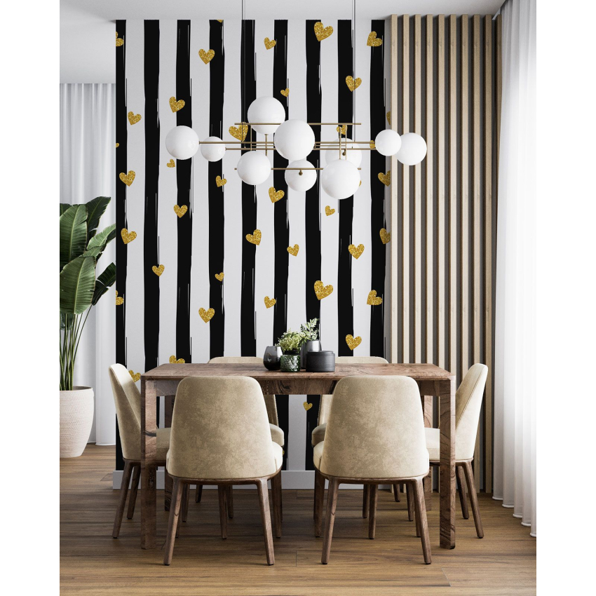 Papier peint motif XL - Cœurs Rayures