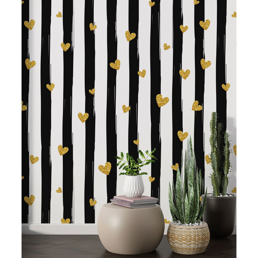 Papier peint motif XL - Cœurs Rayures