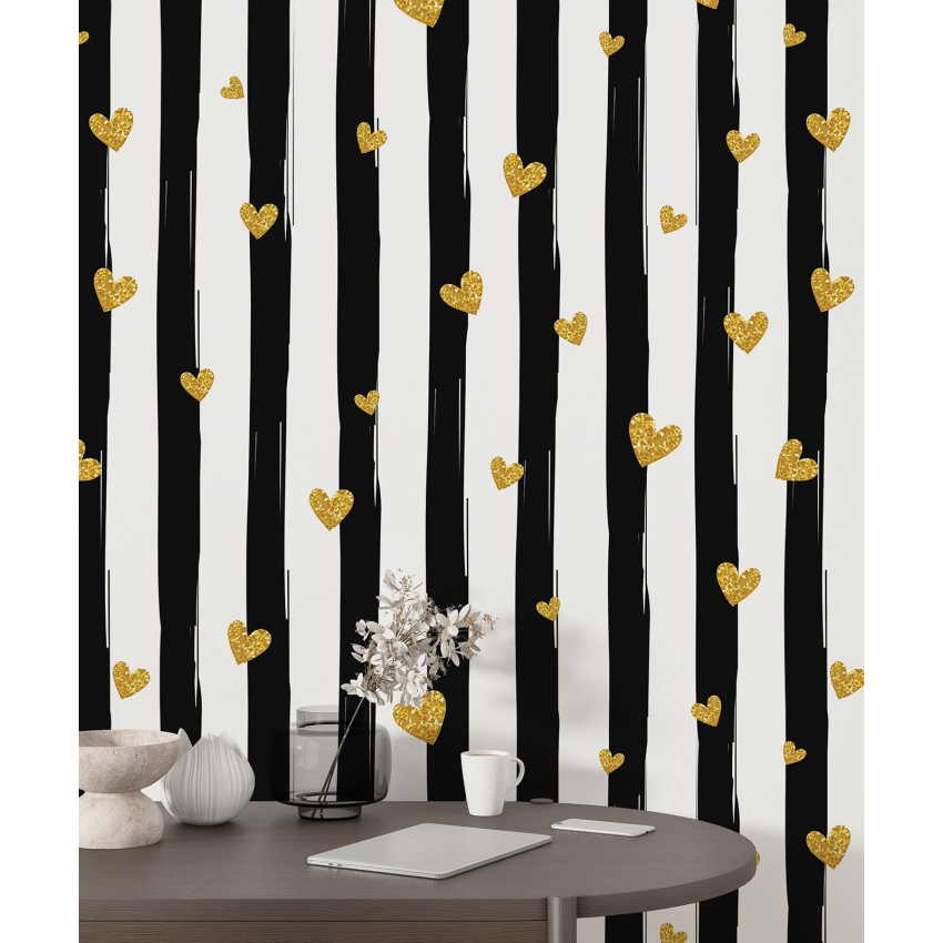 Papier peint motif XL - Cœurs Rayures