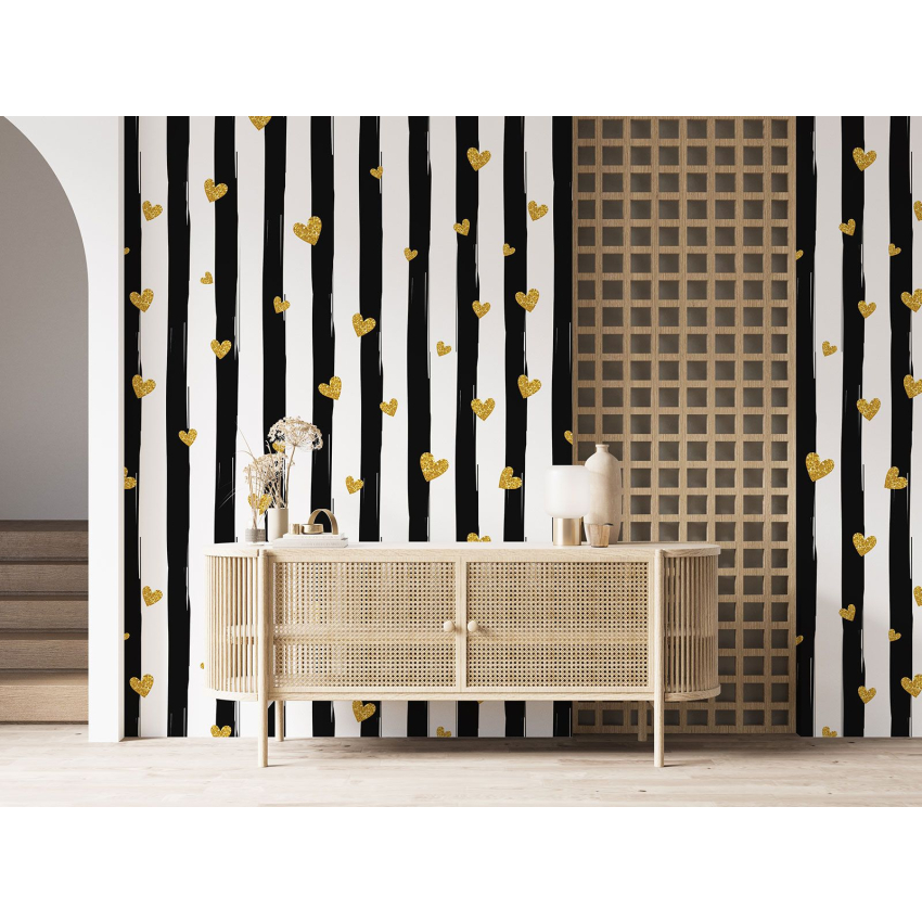 Papier peint motif XL - Cœurs Rayures
