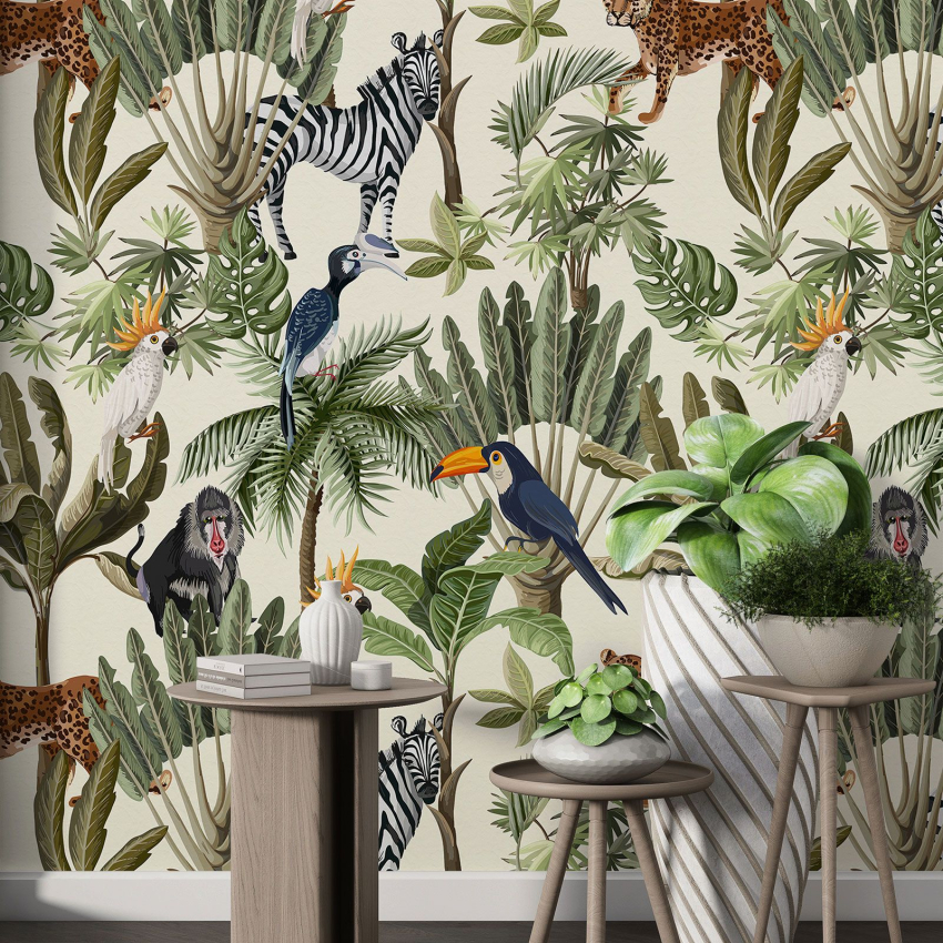Papier peint motif XL Enfants - Animaux de la Jungle