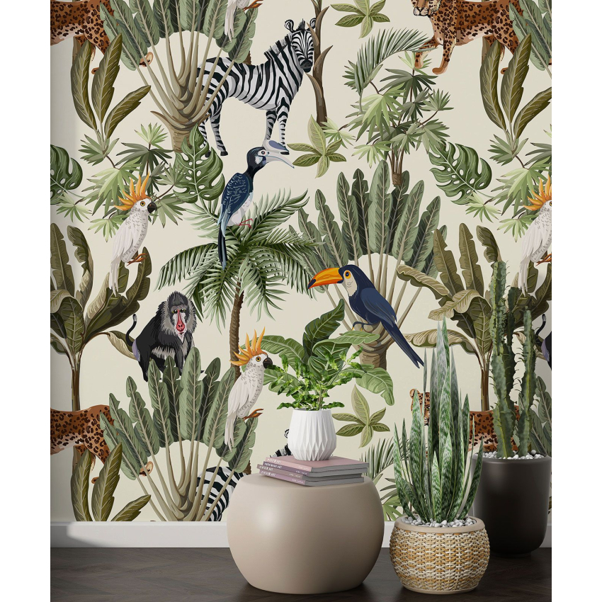 Papier peint motif XL Enfants - Animaux de la Jungle