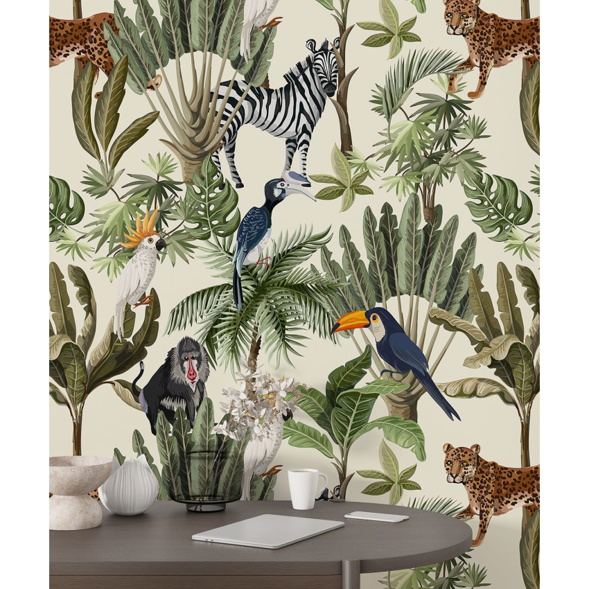 Papier peint motif XL Enfants - Animaux de la Jungle