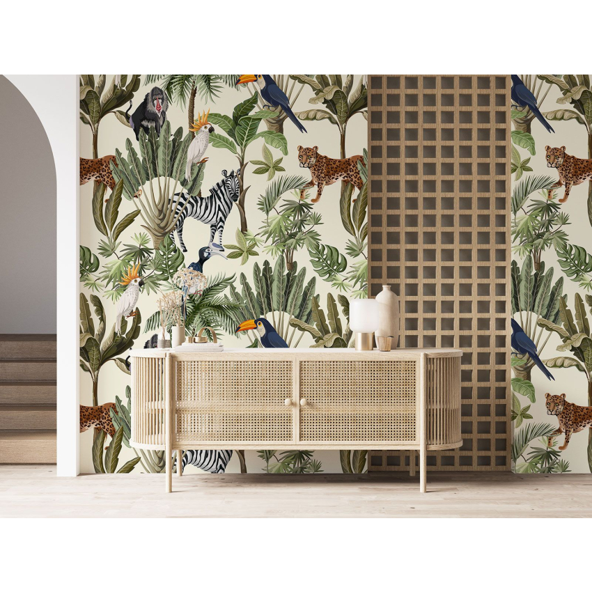 Papier peint motif XL Enfants - Animaux de la Jungle
