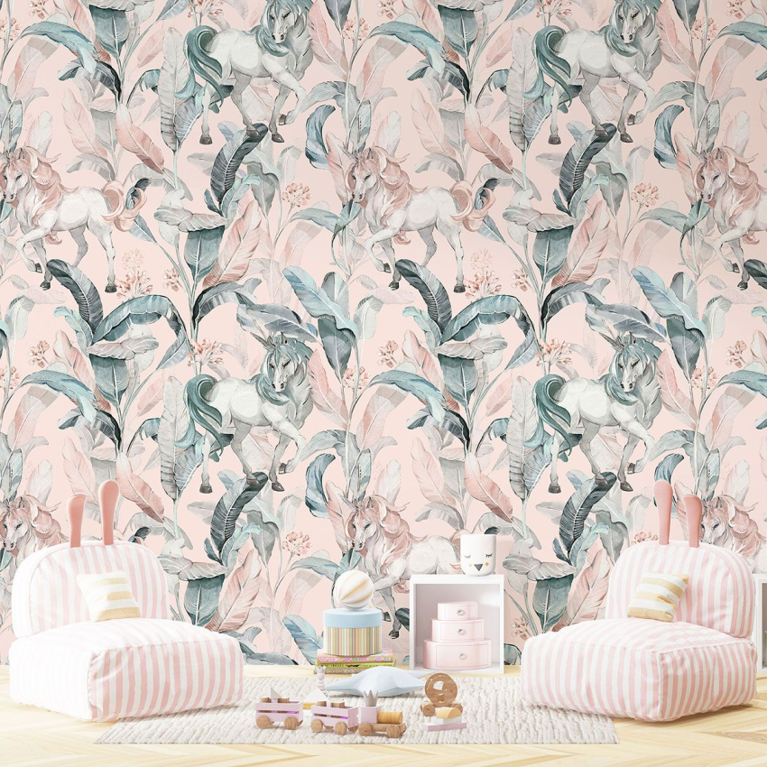 Papier peint motif XL Enfants - Licornes
