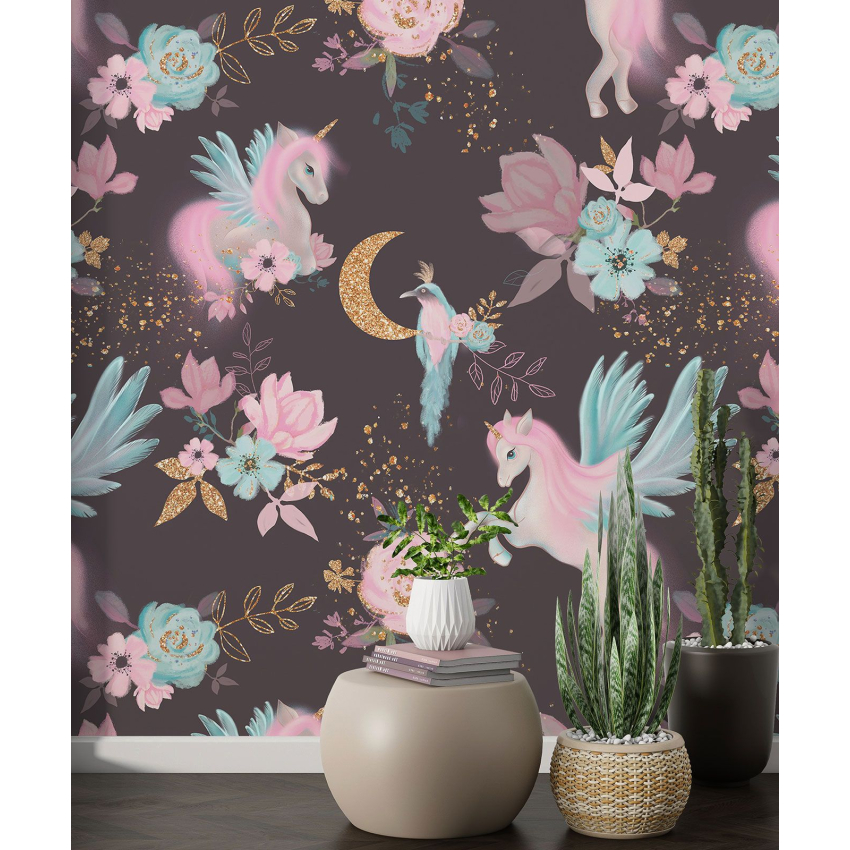 Papier peint motif XL Enfants - Licornes