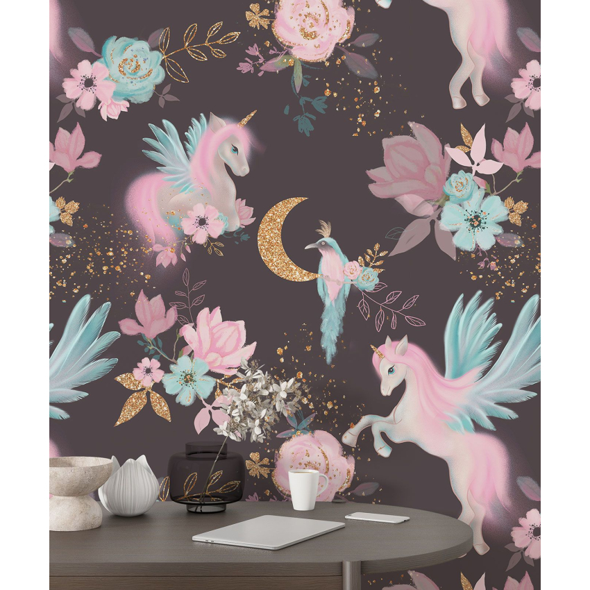 Papier peint motif XL Enfants - Licornes