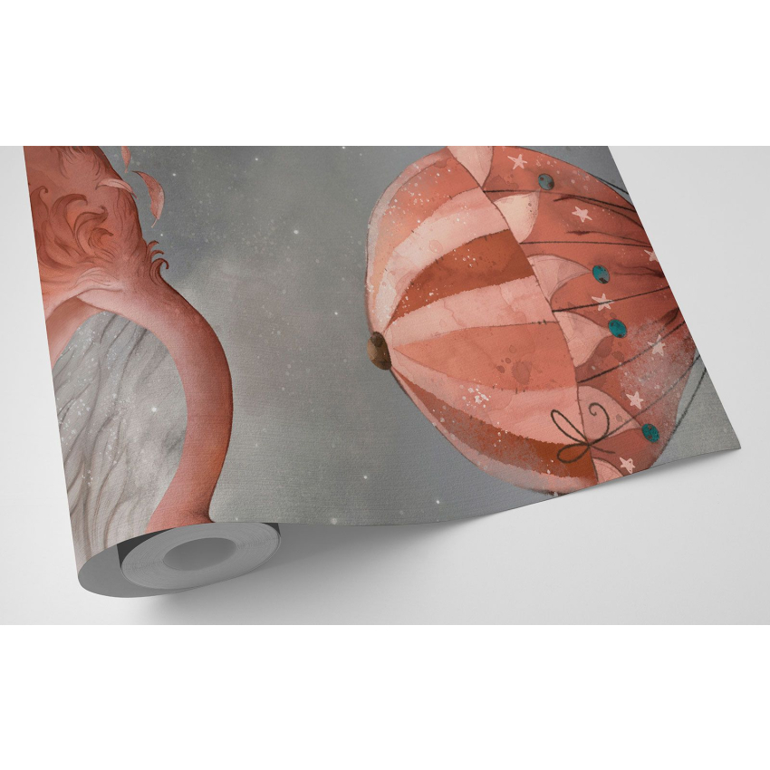 Papier peint motif XL Enfants - Montgolfières Flamants Roses
