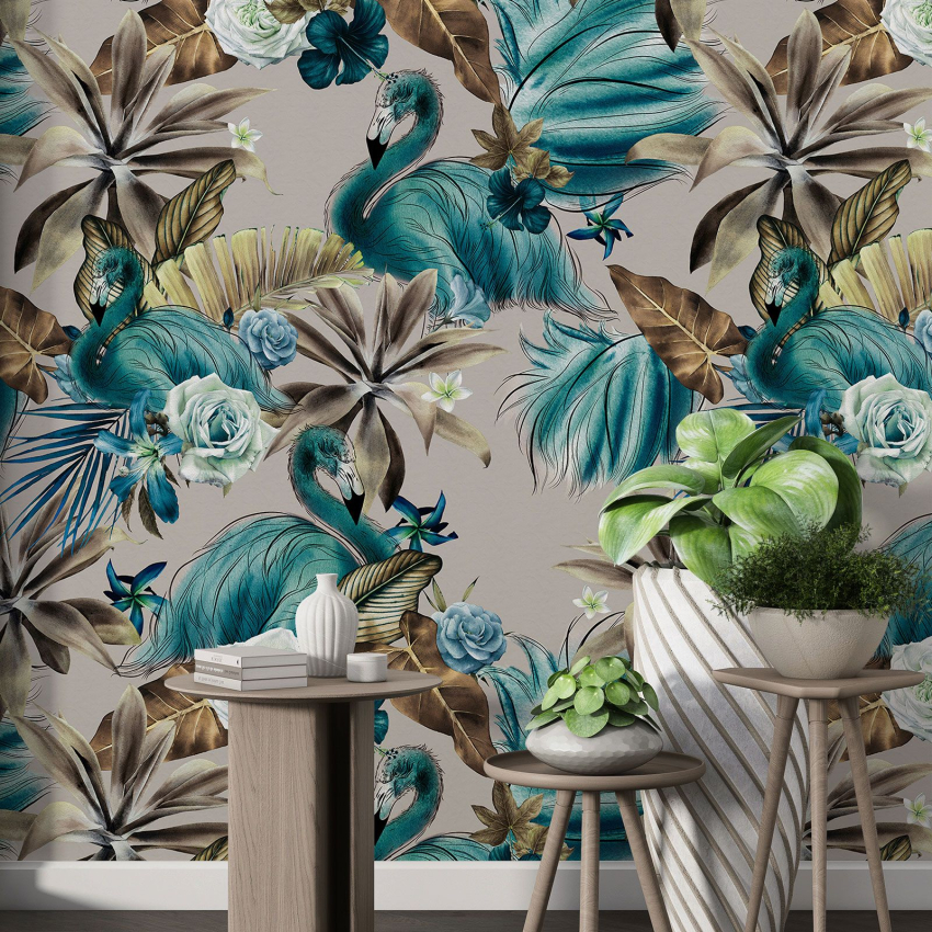 Papier peint motif XL - Flamants