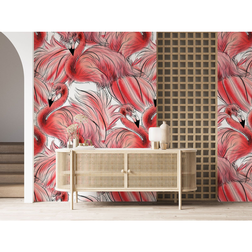 Papier peint motif XL - Flamants Roses
