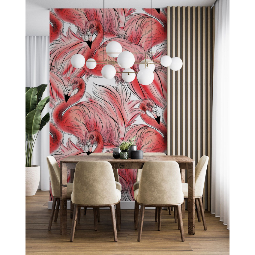 Papier peint motif XL - Flamants Roses
