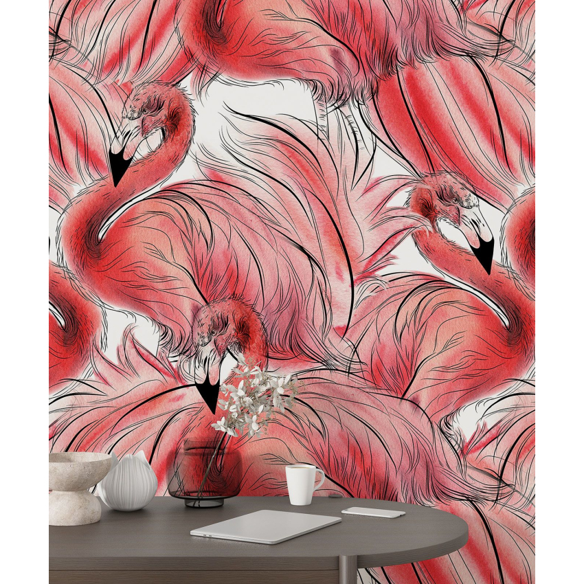 Papier peint motif XL - Flamants Roses