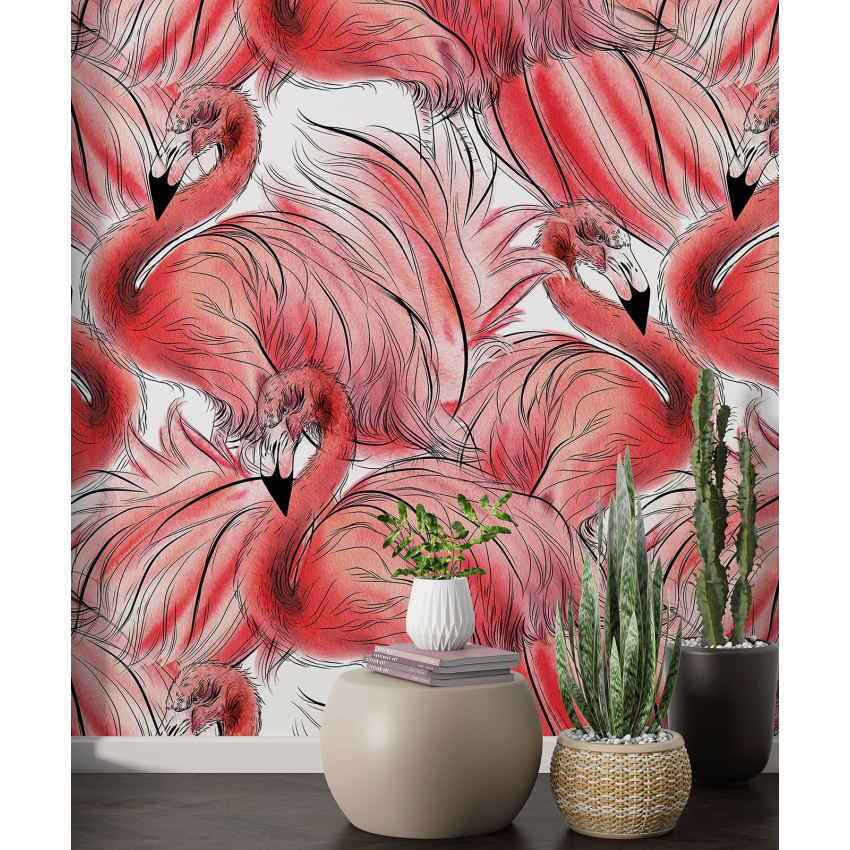 Papier peint motif XL - Flamants Roses
