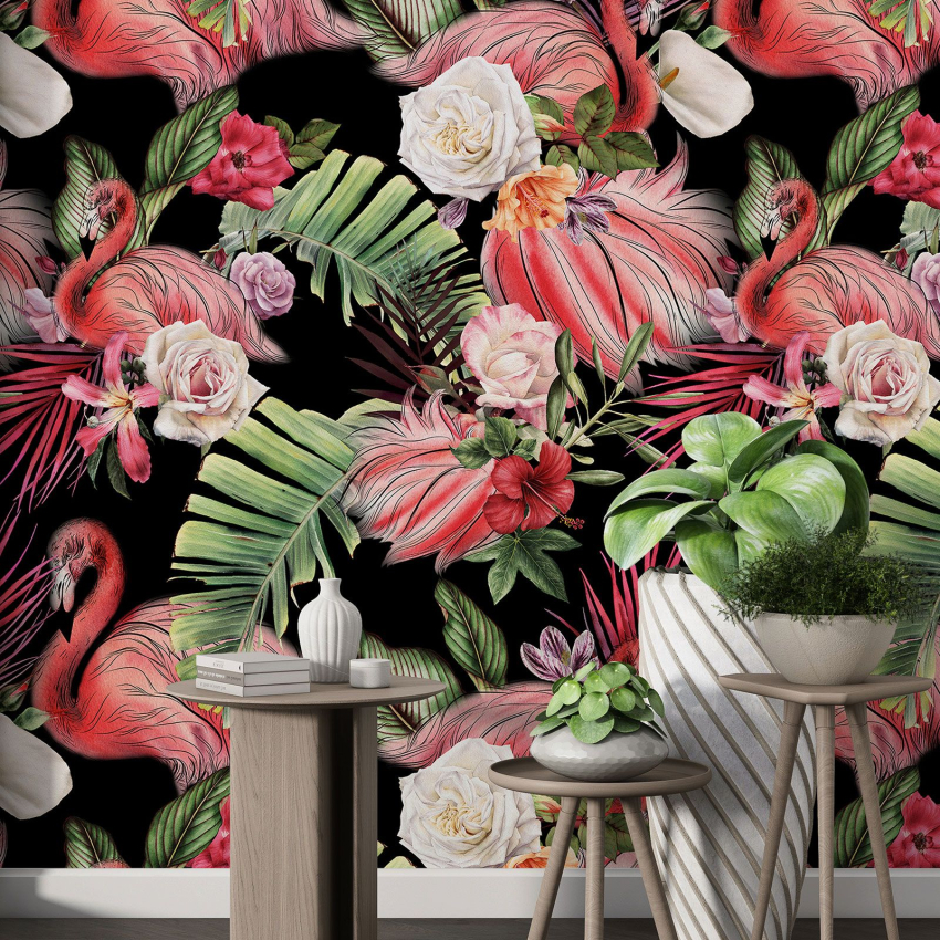 Papier peint motif XL - Flamants Roses