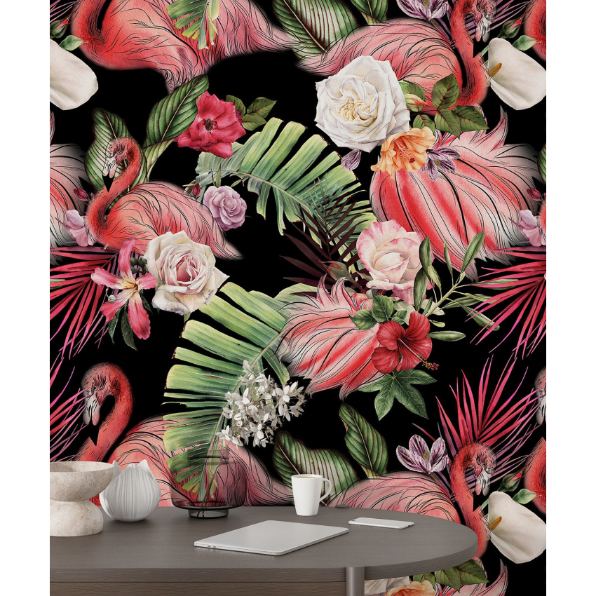 Papier peint motif XL - Flamants Roses