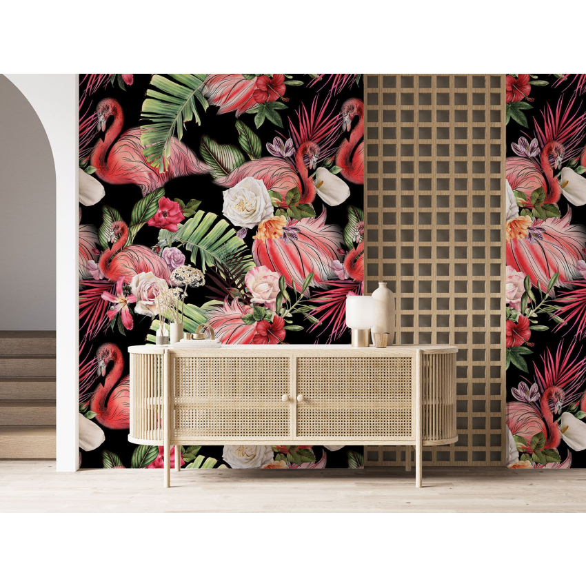 Papier peint motif XL - Flamants Roses