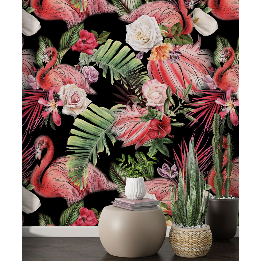 Papier peint motif XL - Flamants Roses