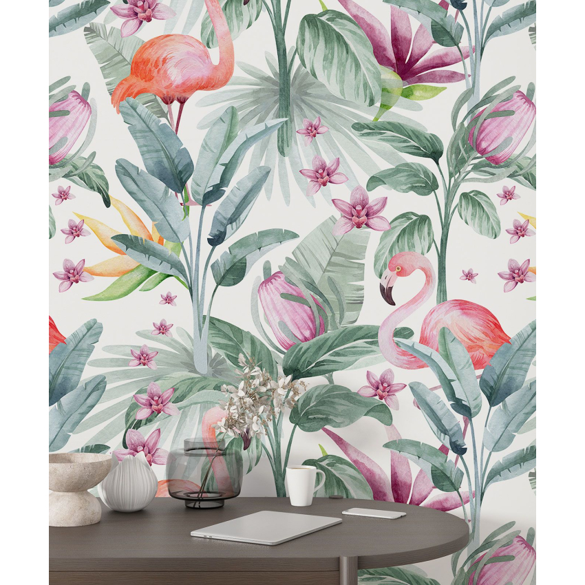 Papier peint motif XL - Flamants Roses