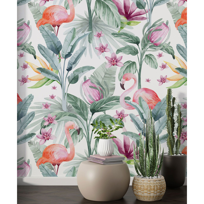 Papier peint motif XL - Flamants Roses