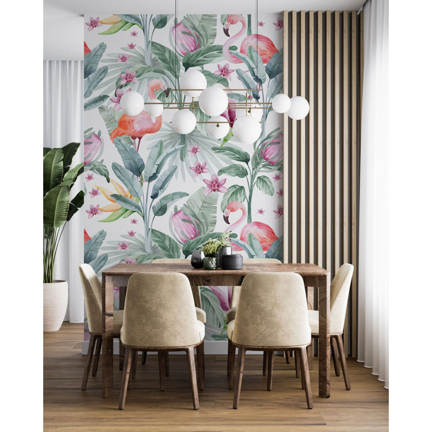 Papier peint motif XL - Flamants Roses
