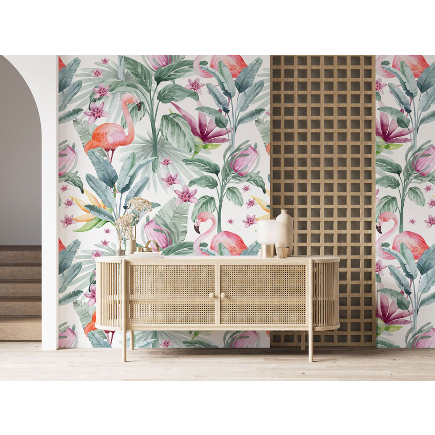 Papier peint motif XL - Flamants Roses