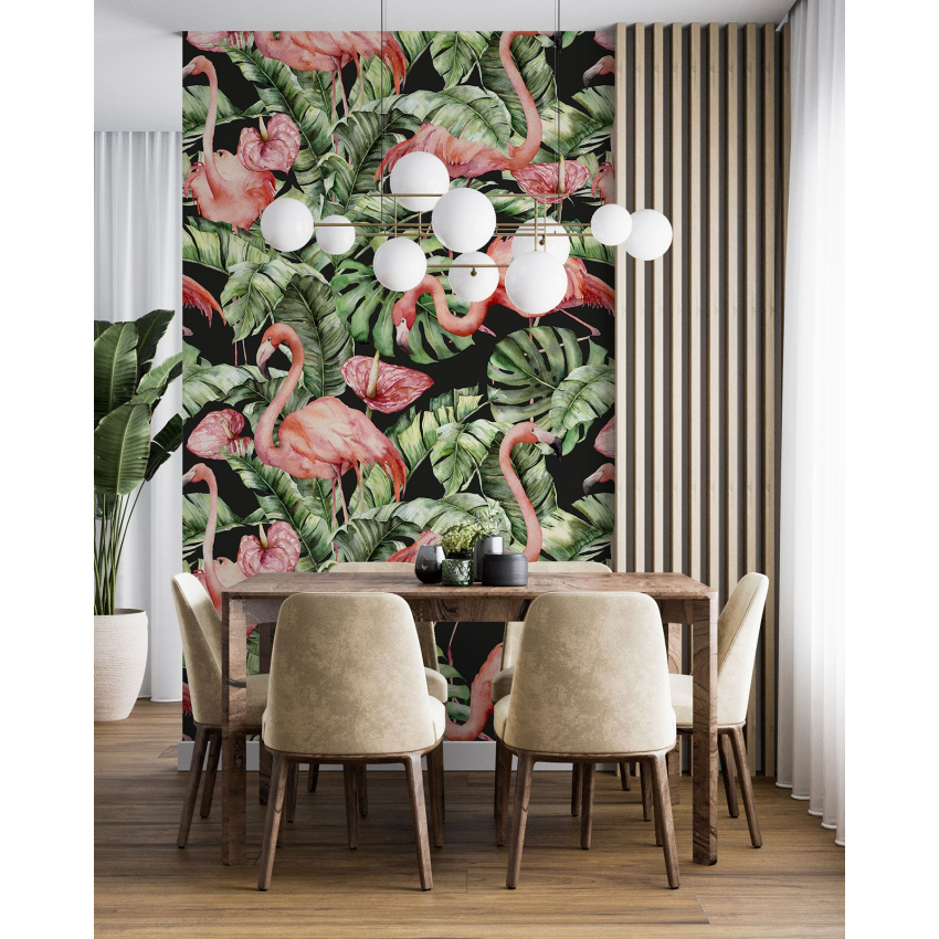 Papier peint motif XL - Flamants Roses