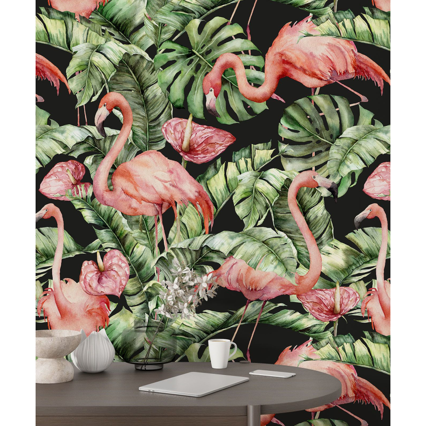Papier peint motif XL - Flamants Roses