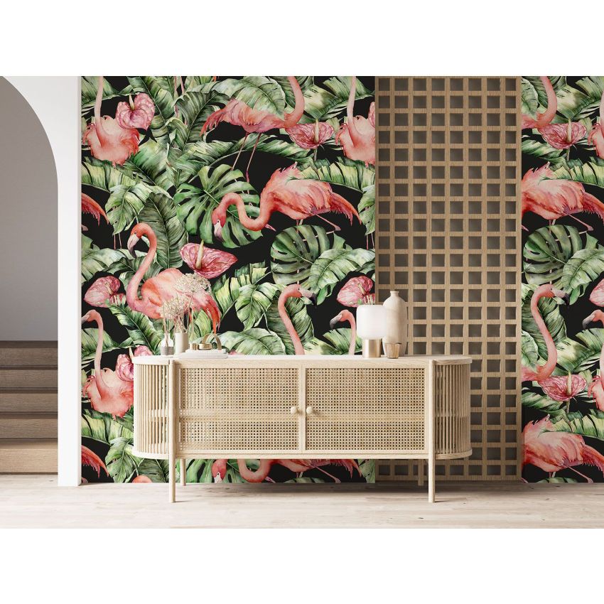 Papier peint motif XL - Flamants Roses