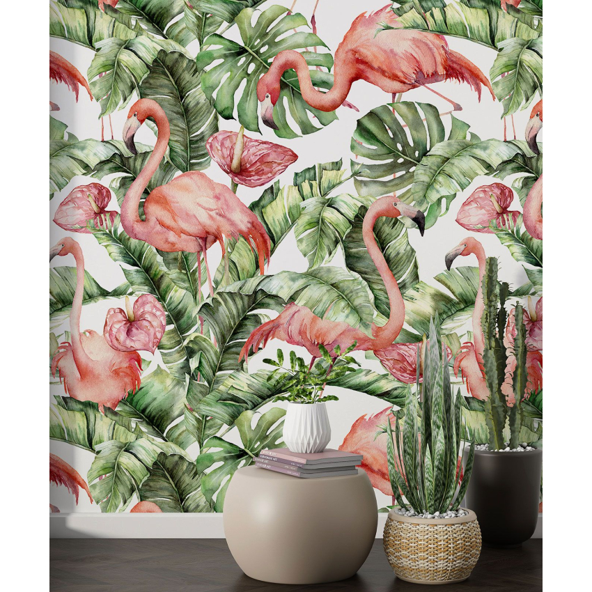 Papier peint motif XL - Flamants Roses