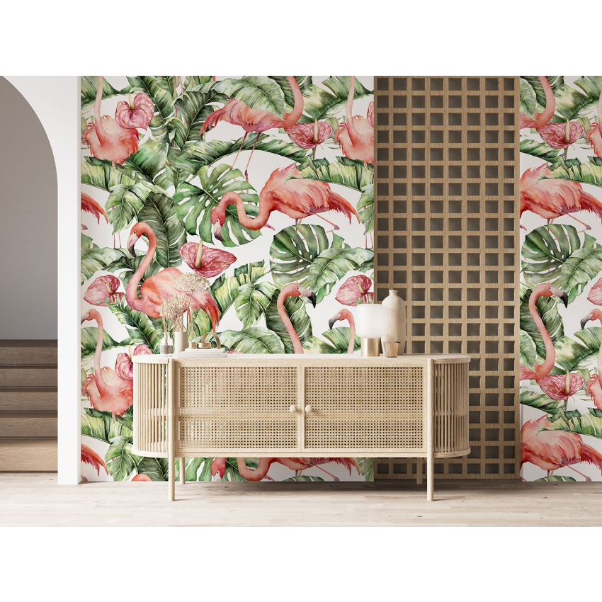 Papier peint motif XL - Flamants Roses