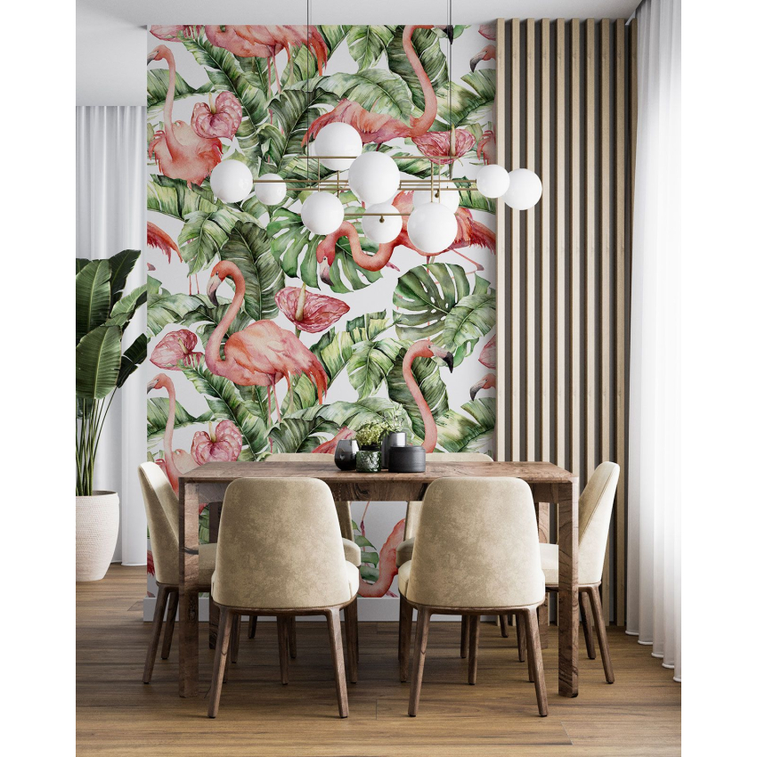 Papier peint motif XL - Flamants Roses