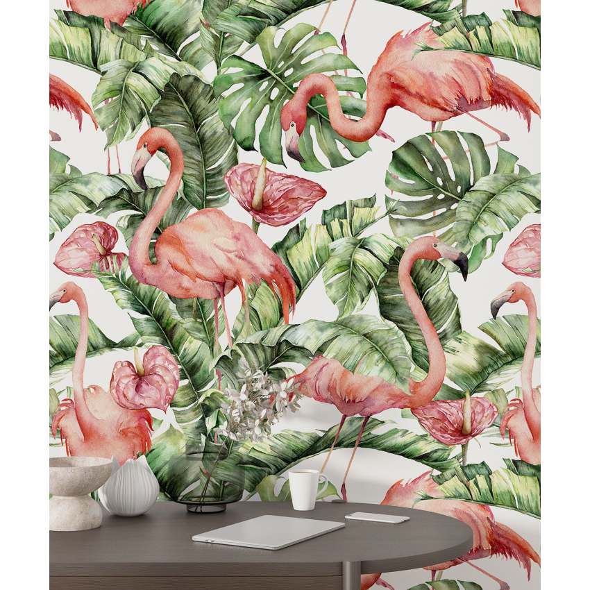 Papier peint motif XL - Flamants Roses