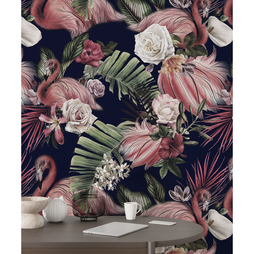 Papier peint motif XL - Flamants Roses