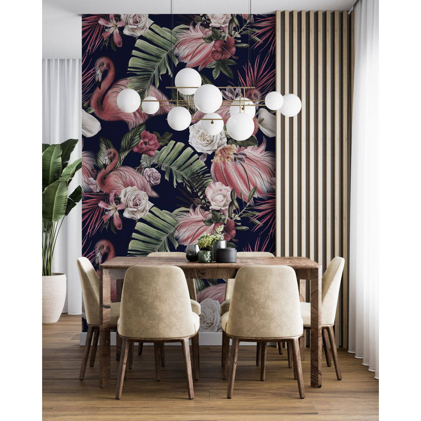 Papier peint motif XL - Flamants Roses