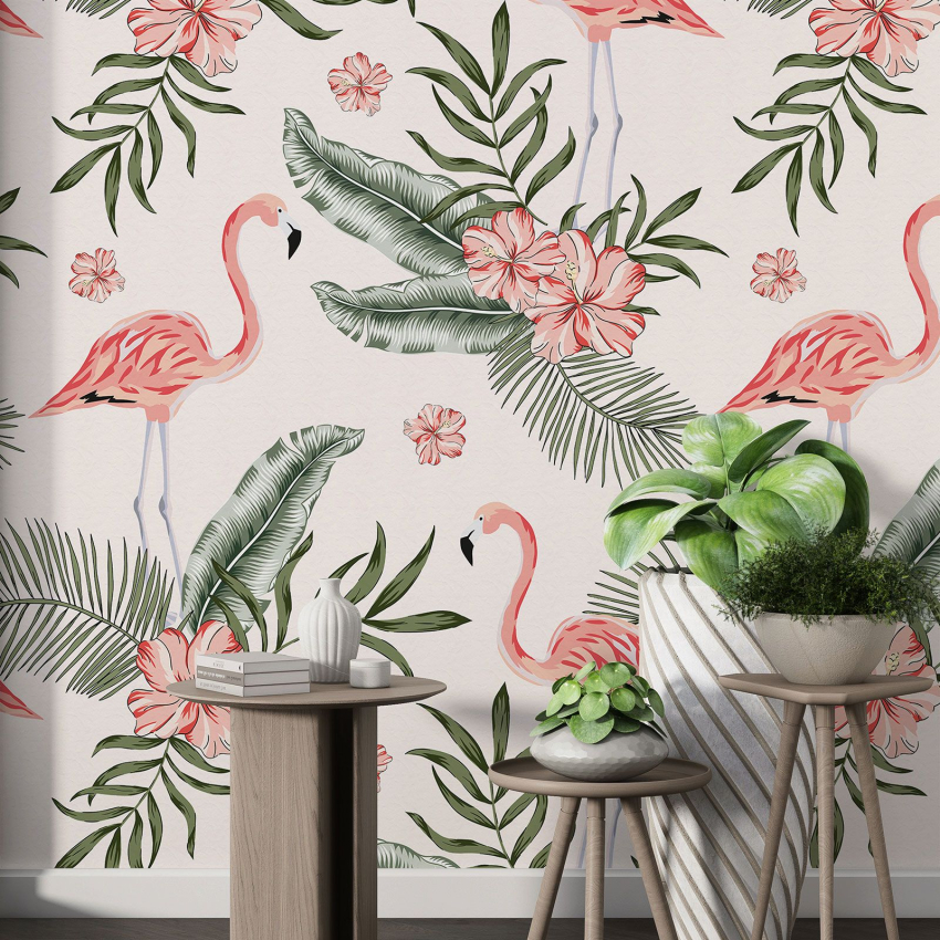 Papier peint motif XL - Flamants Roses