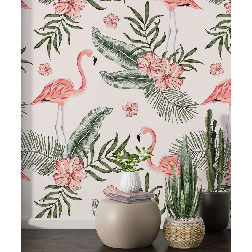 Papier peint motif XL - Flamants Roses