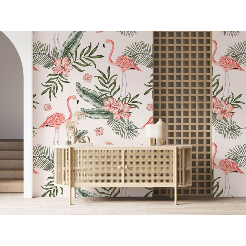 Papier peint motif XL - Flamants Roses