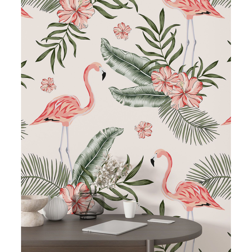 Papier peint motif XL - Flamants Roses