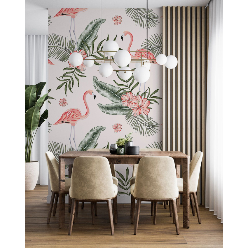 Papier peint motif XL - Flamants Roses