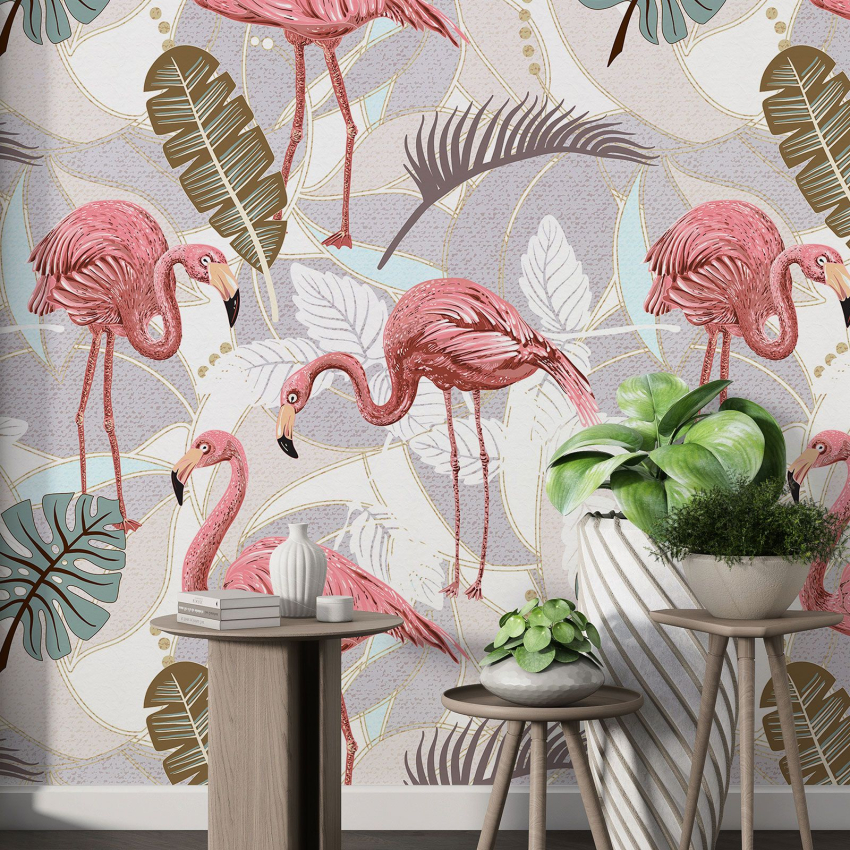 Papier peint motif XL - Flamants Roses