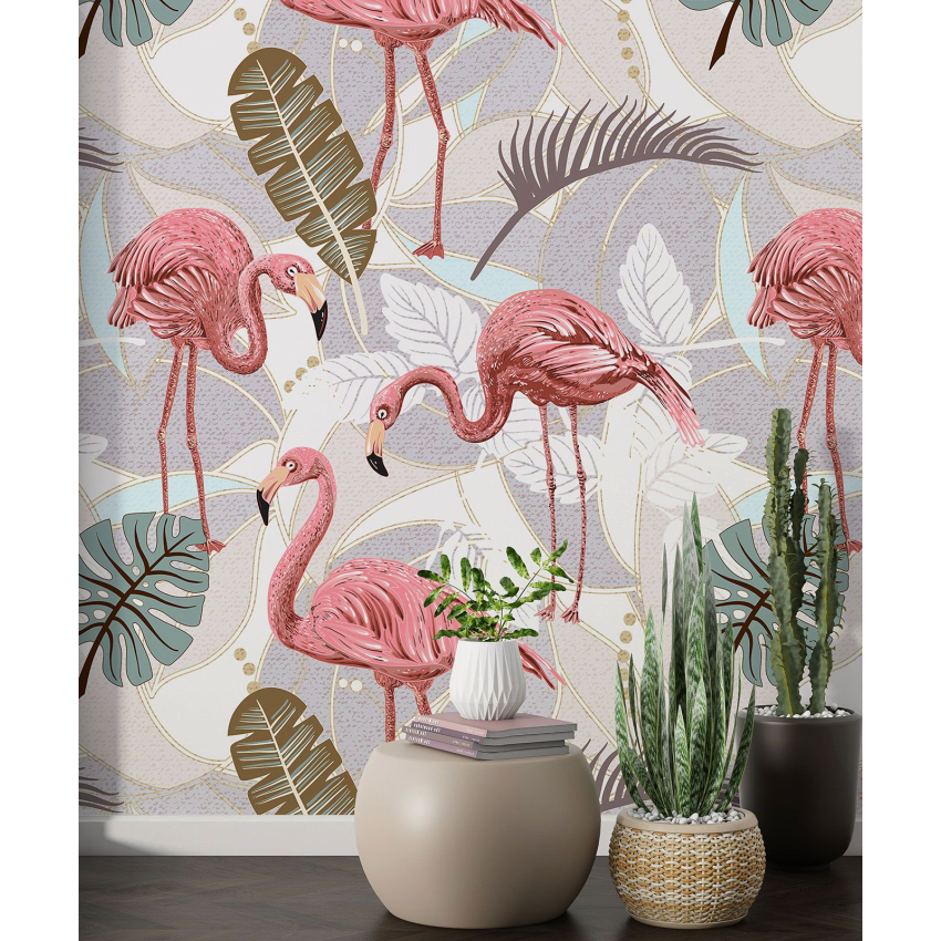 Papier peint motif XL - Flamants Roses