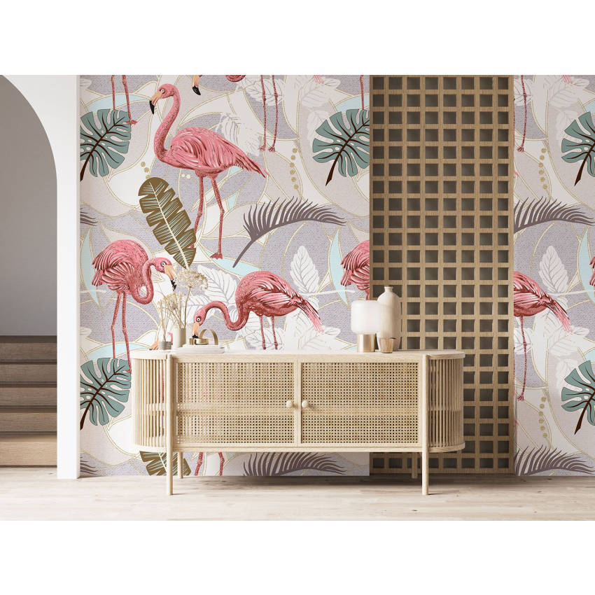Papier peint motif XL - Flamants Roses