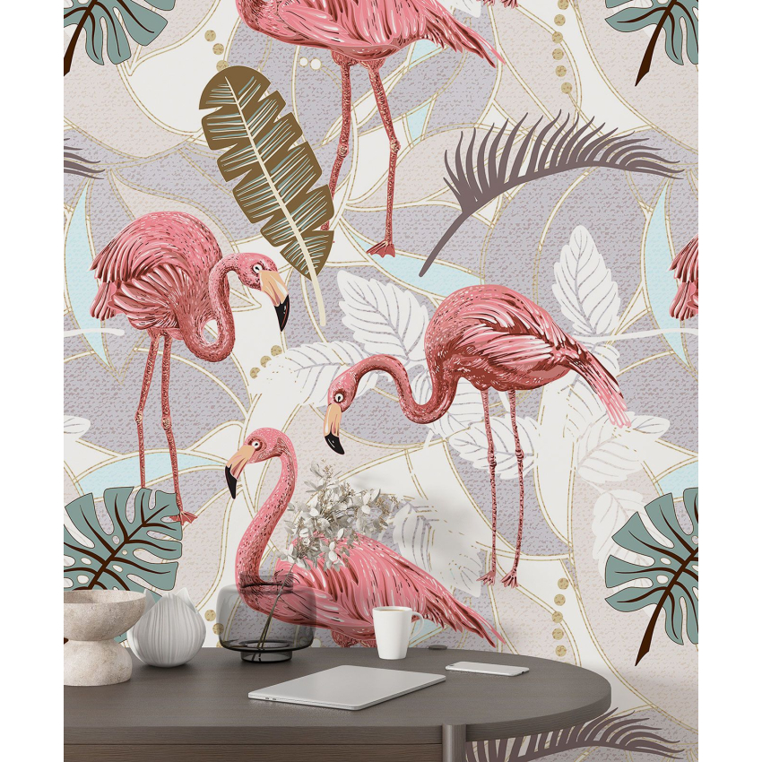 Papier peint motif XL - Flamants Roses