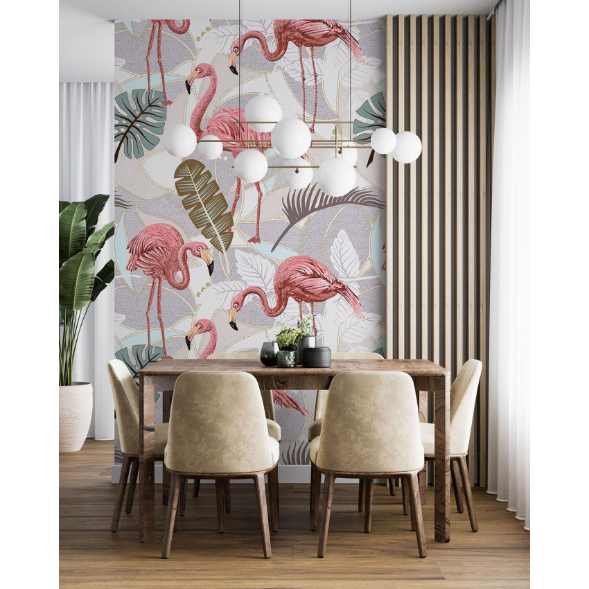 Papier peint motif XL - Flamants Roses