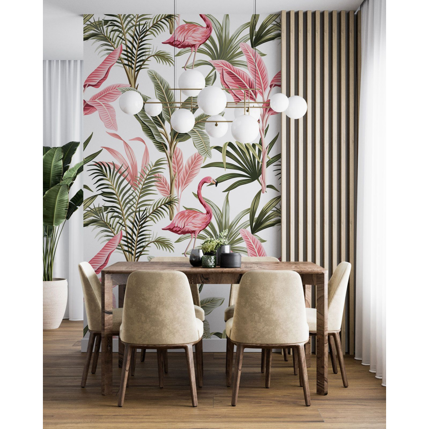 Papier peint motif XL - Flamants Roses
