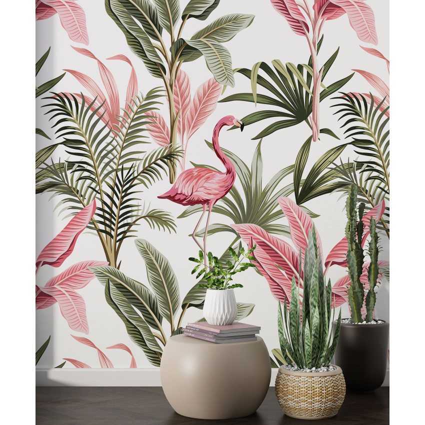 Papier peint motif XL - Flamants Roses