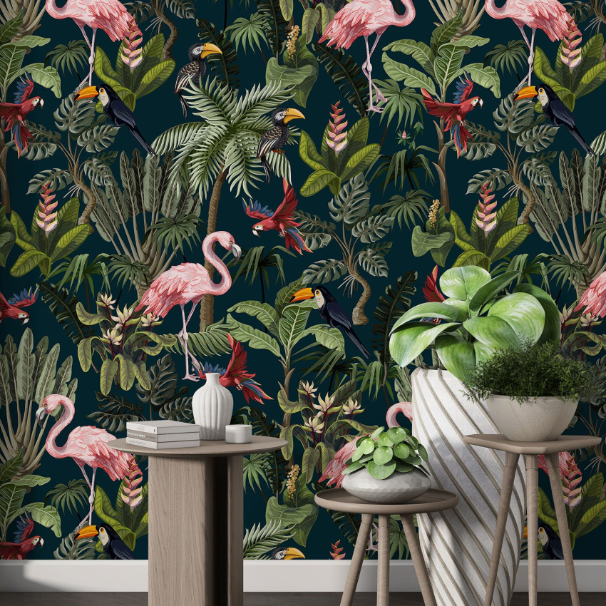 Papier peint motif XL - Flamants Roses