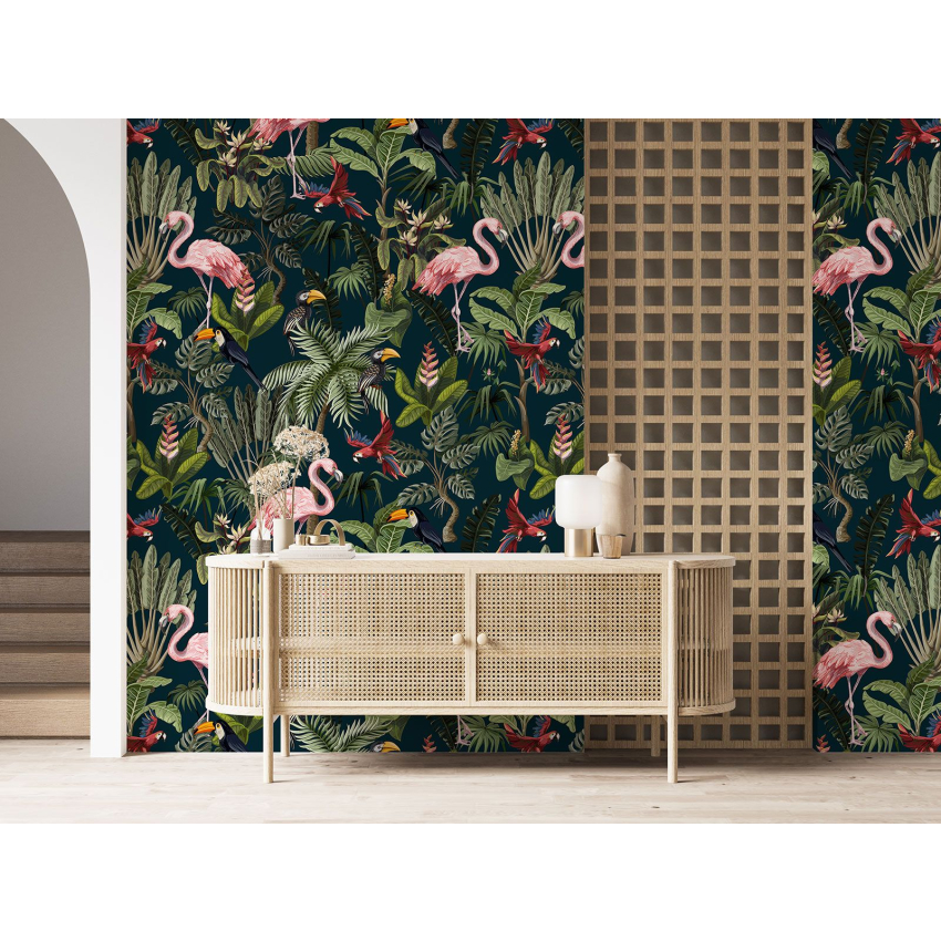 Papier peint motif XL - Flamants Roses