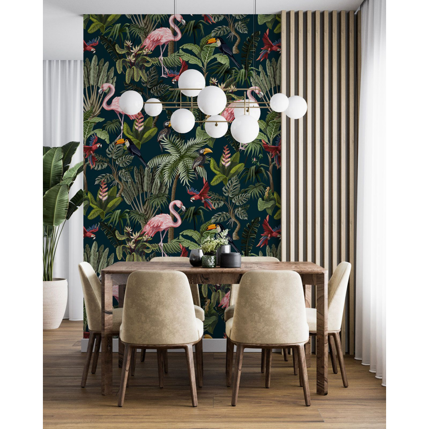 Papier peint motif XL - Flamants Roses